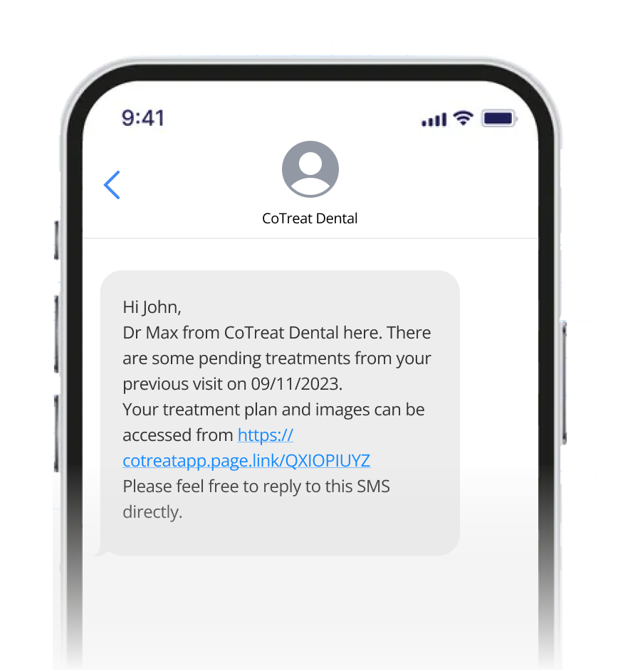 CoTreat SMS delivery to patient